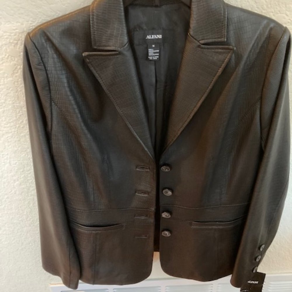 Alfani Women Genuine Leather Jacket WPL 8046, New - Black